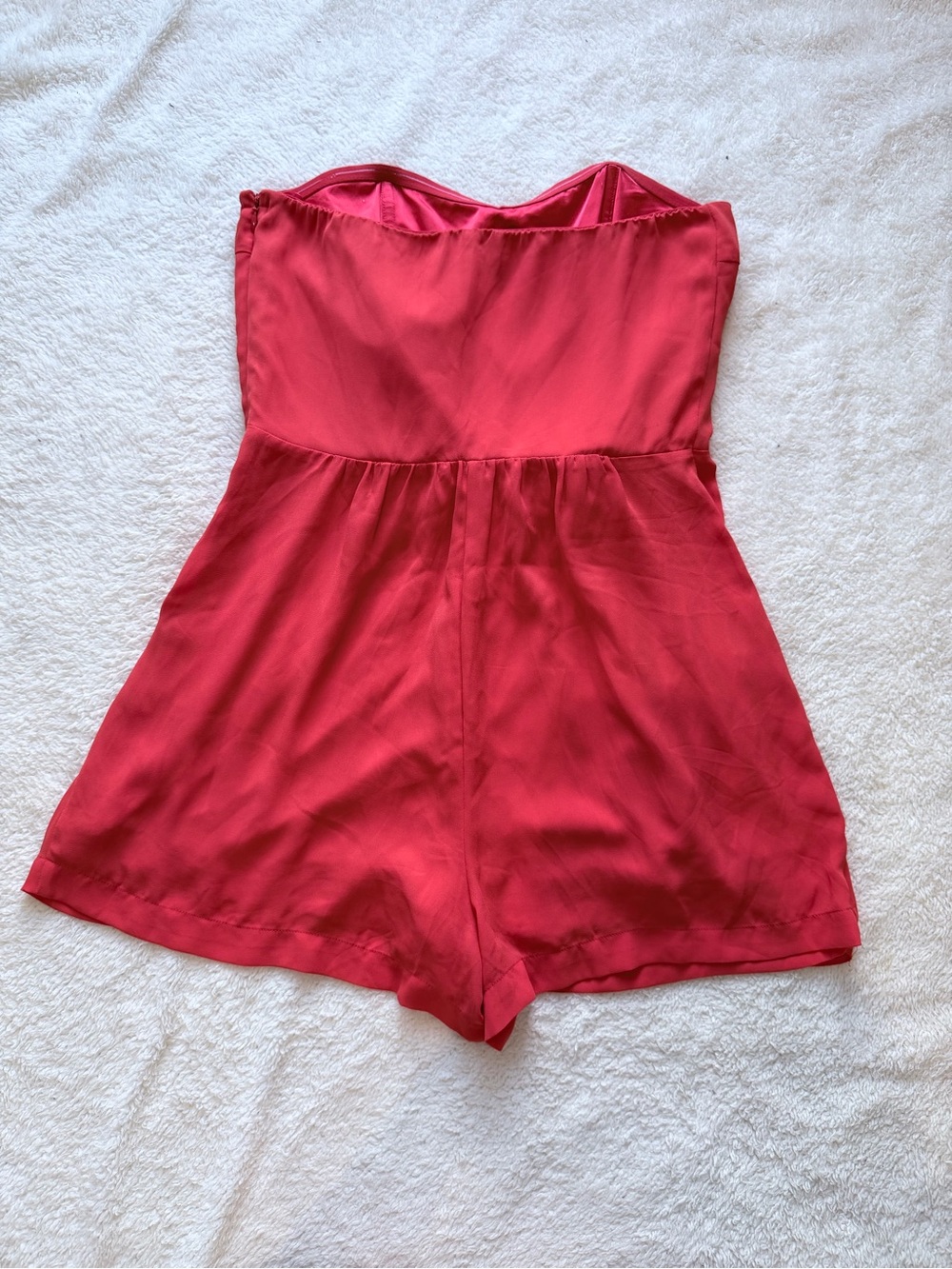Express Strapless Red-orange Ruffle Romper - Picture 8 of 9